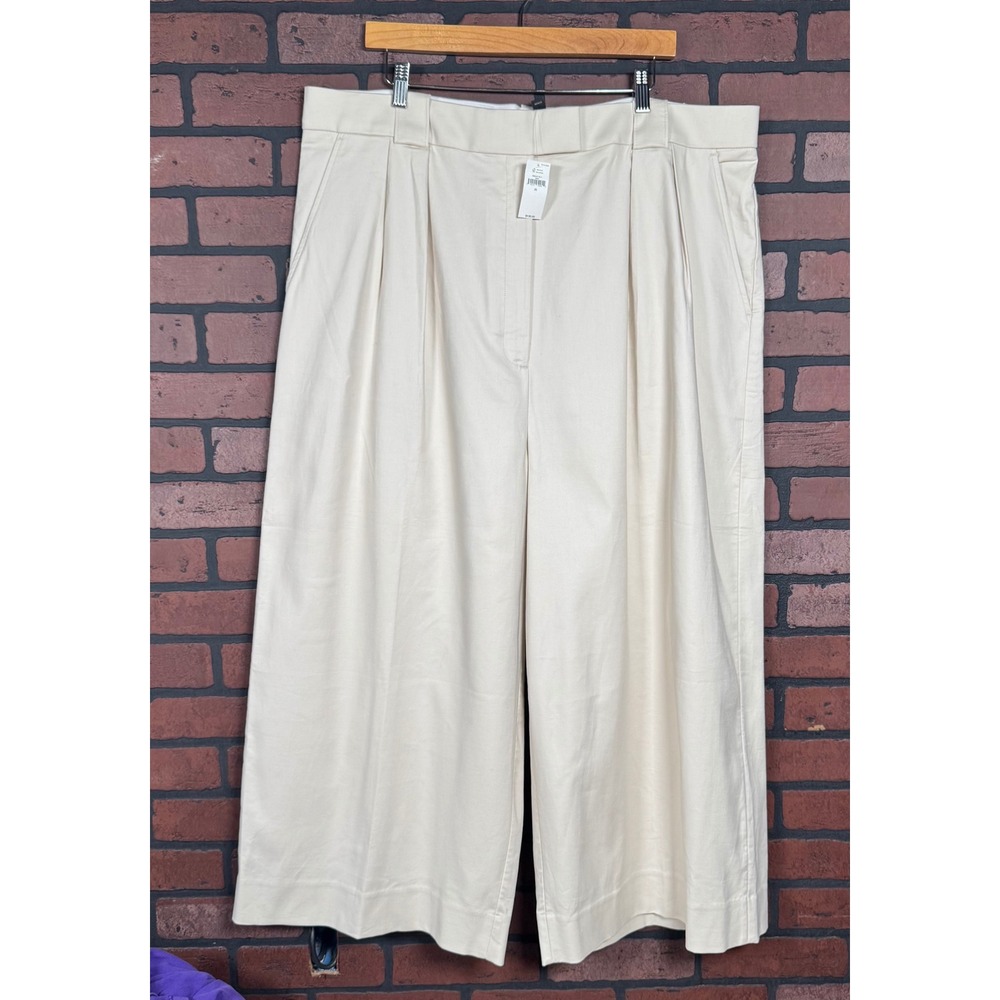 Banana Republic Cruise Cropped Khaki Pants Cream Wide Leg Pleated Womens 20 NWT